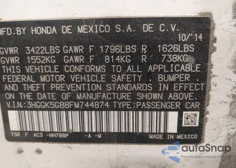 2015 Honda Fit Ex from USA, damaged, VIN 3HGGK5G88FM744874